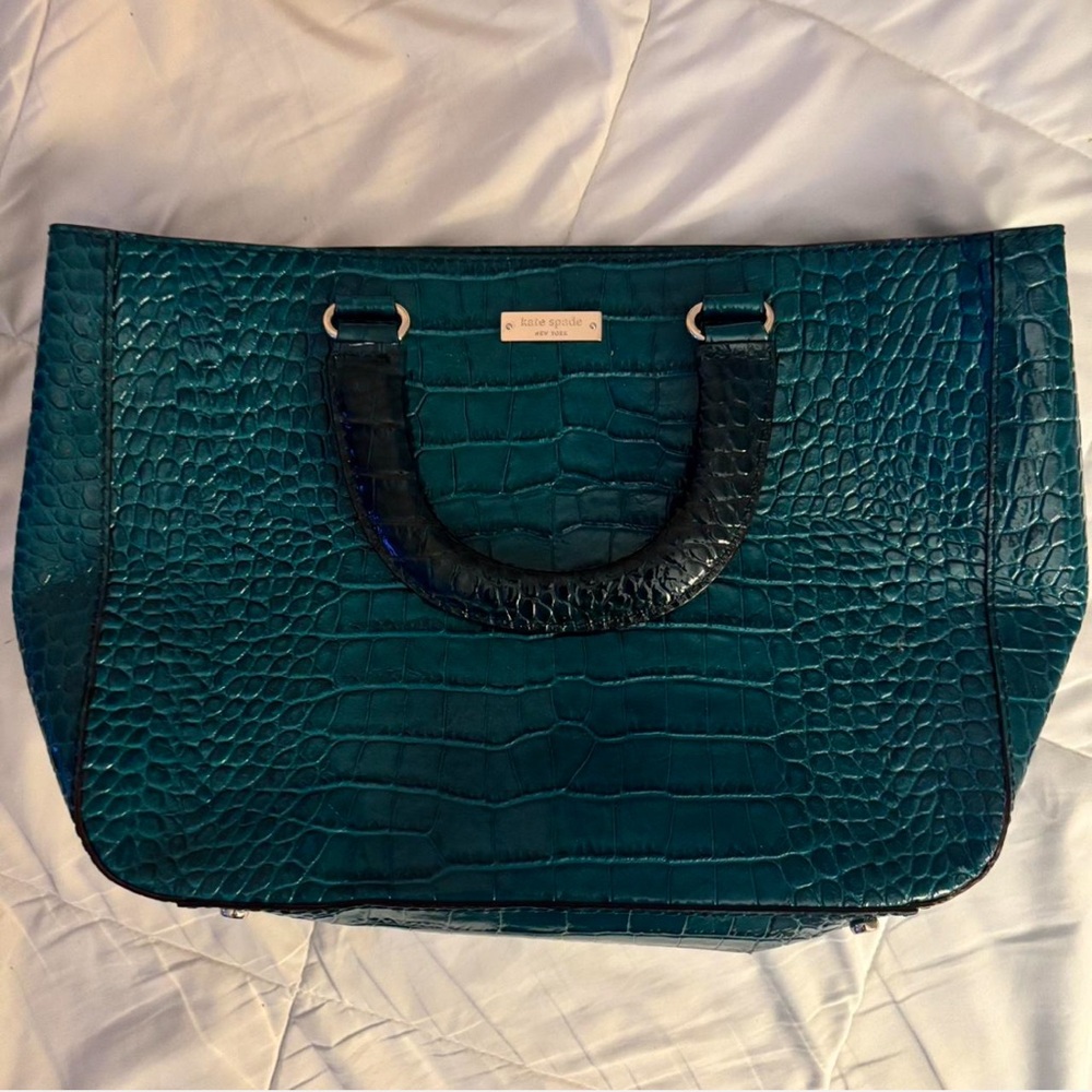 Kate Spade Blue Textured Tote with Gold Accents